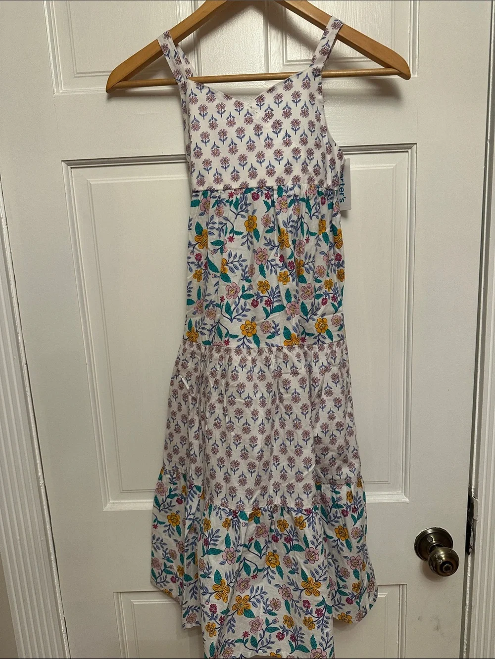 Carter's White Floral Tiered Maxi Sundress with Yellow & Teal Accents